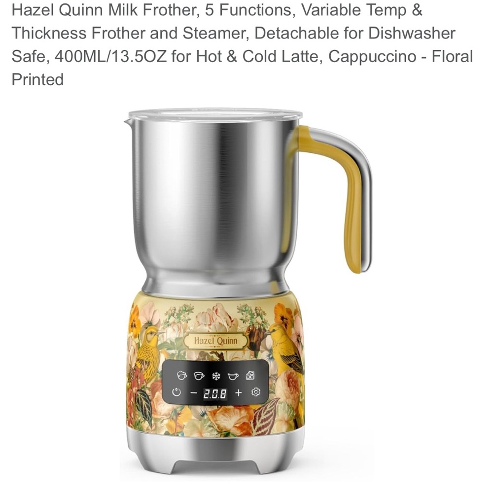 Floral Printed Milk Frother - Yellow